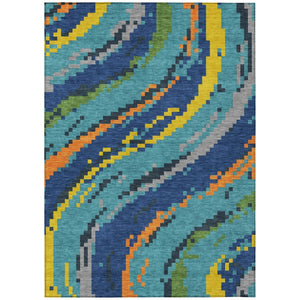 HomeRoots 9x12 Teal Turquoise Abstract Polyester Area Rug Stain Resistant Indoor Outdoor 743157