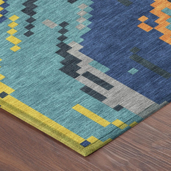 9x12 Teal Turquoise Abstract Polyester Area Rug Stain Resistant Indoor Outdoor
