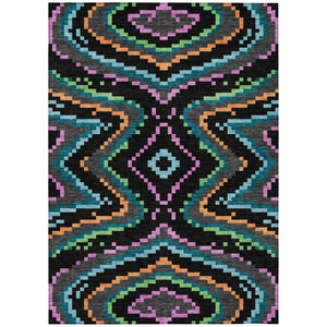 HomeRoots 5x8 Abstract Polyester Area Rug Washable Indoor Outdoor Stain Resistant Patio 743160
