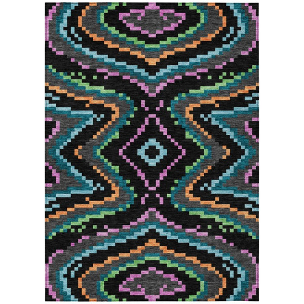 HomeRoots 5x8 Abstract Polyester Area Rug Washable Indoor Outdoor Stain Resistant Patio 743160