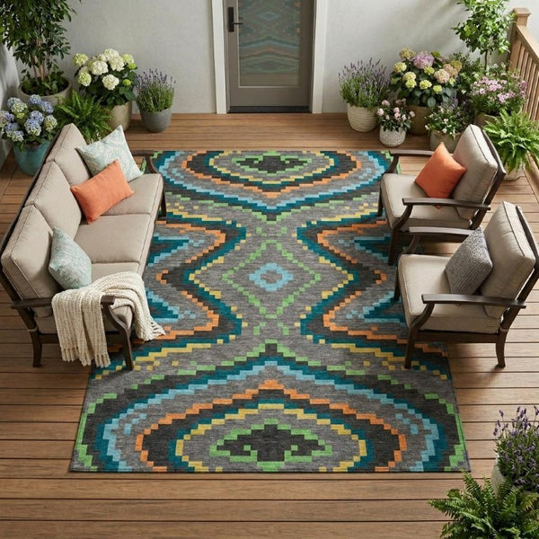 10 X 14 Gray Graphite Abstract Polyester Area Rug Washable for Indoor Outdoor Use