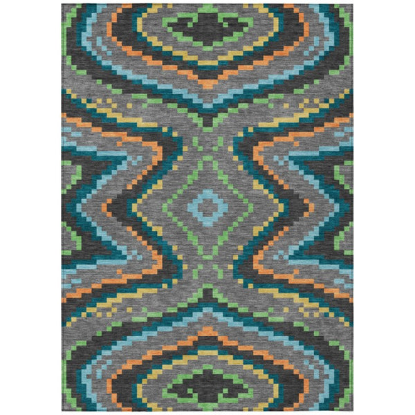 HomeRoots 10 X 14 Gray Graphite Abstract Polyester Area Rug Washable for Indoor Outdoor Use 743170