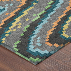 10 X 14 Gray Graphite Abstract Polyester Area Rug Washable for Indoor Outdoor Use