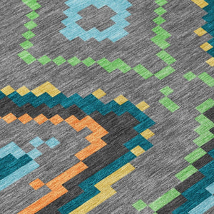 10 X 14 Gray Graphite Abstract Polyester Area Rug Washable for Indoor Outdoor Use