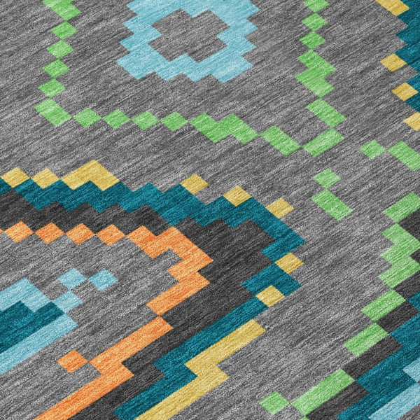 10 X 14 Gray Graphite Abstract Polyester Area Rug Washable for Indoor Outdoor Use