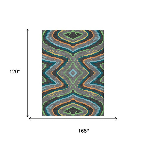 10 X 14 Gray Graphite Abstract Polyester Area Rug Washable for Indoor Outdoor Use