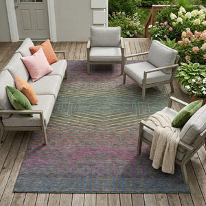 9 X 12 Gray Graphite Geometric Polyester Area Rug Washable for Patio or Living Room