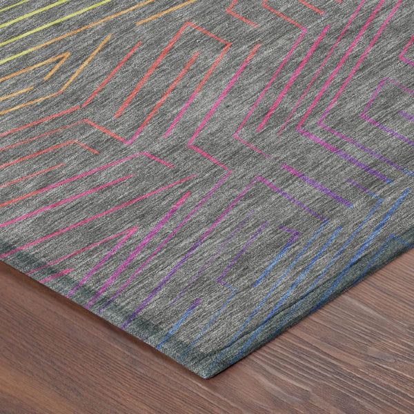 9 X 12 Gray Graphite Geometric Polyester Area Rug Washable for Patio or Living Room