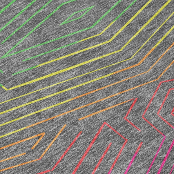 9 X 12 Gray Graphite Geometric Polyester Area Rug Washable for Patio or Living Room