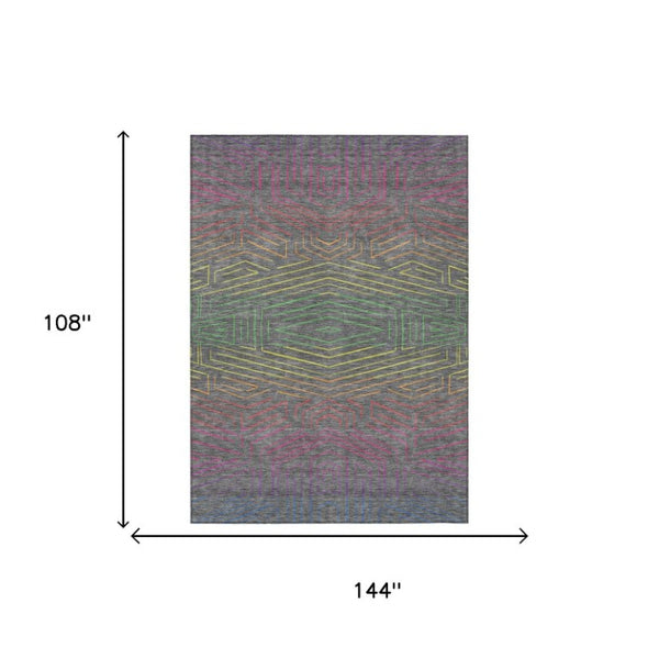 9 X 12 Gray Graphite Geometric Polyester Area Rug Washable for Patio or Living Room