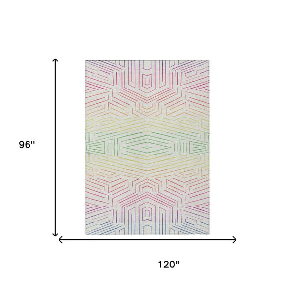 8 Ft X 10 Ft Ivory Purple Geometric Polyester Washable Indoor Outdoor Area Rug