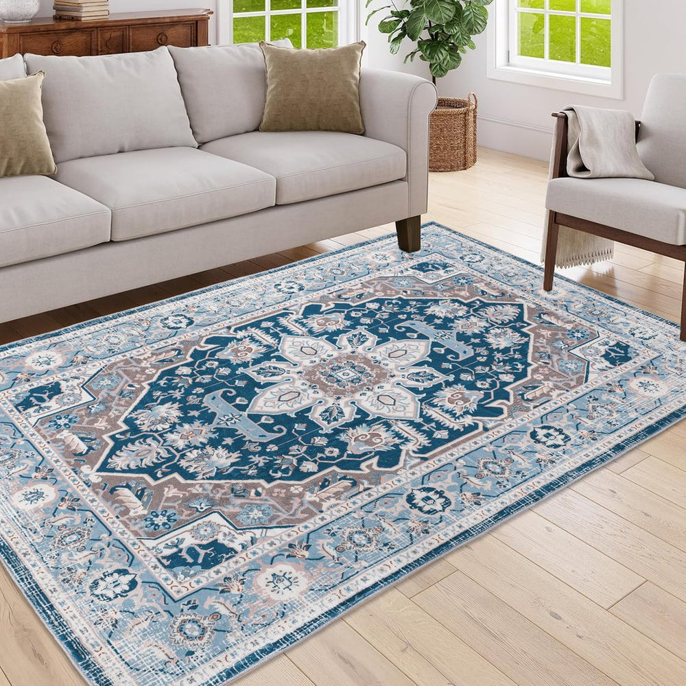 English Elm Area Rug 5X7 Vintage Bohemian Floral Design - Non-Slip, Washable Persian Rug For Home Decor W2907P265029