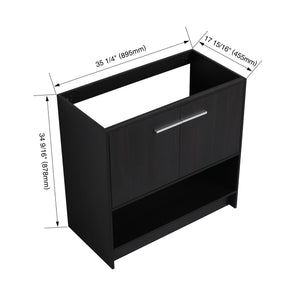 English Elm 36" Freestanding Bathroom Vanity with 2 Doors and Open Shelf, Modern Ergonomic Plywood Cabinet Dark Oak W1972P268401