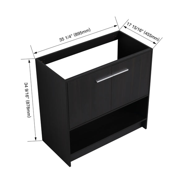 English Elm 36" Freestanding Bathroom Vanity with 2 Doors and Open Shelf, Modern Ergonomic Plywood Cabinet Dark Oak W1972P268401