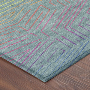 5 X 8 Teal Purple Geometric Polyester Area Rug Washable for Indoor Outdoor Use