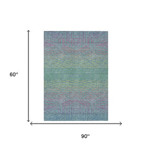 5 X 8 Teal Purple Geometric Polyester Area Rug Washable for Indoor Outdoor Use