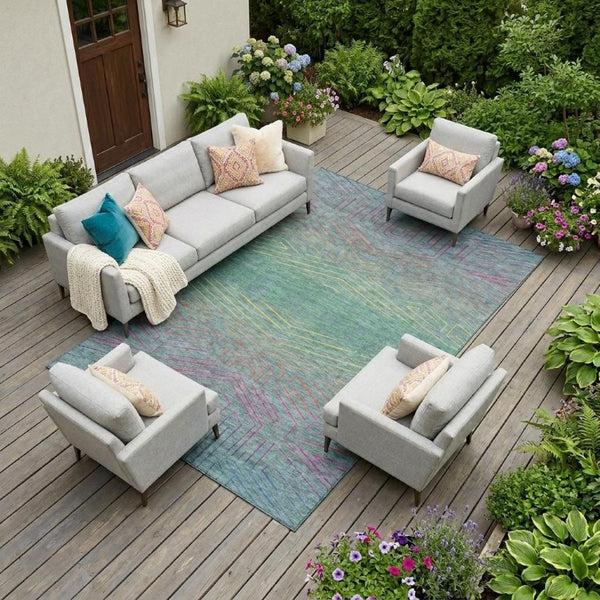 8 Ft X 10 Ft Geometric Polyester Area Rug Washable Teal Purple Stain Resistant