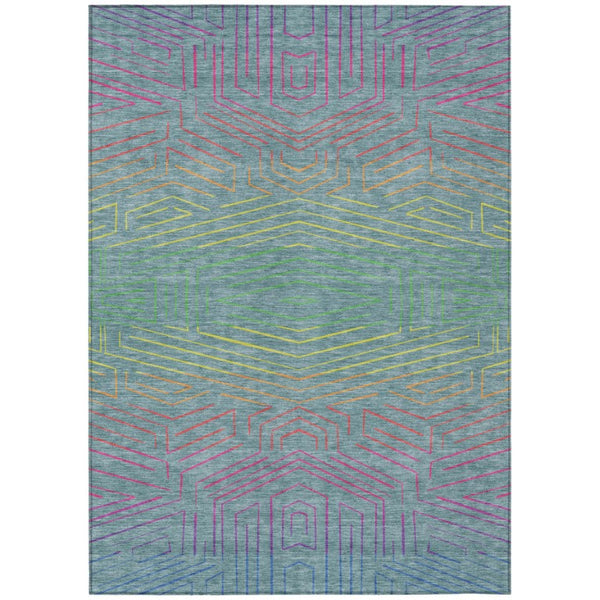 HomeRoots 8 Ft X 10 Ft Geometric Polyester Area Rug Washable Teal Purple Stain Resistant 743204