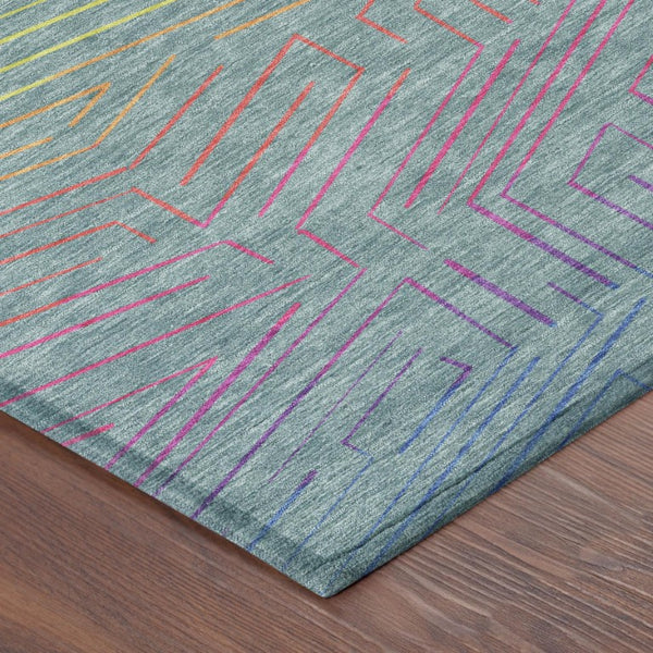 8 Ft X 10 Ft Geometric Polyester Area Rug Washable Teal Purple Stain Resistant