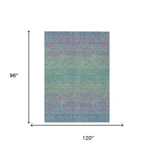 8 Ft X 10 Ft Geometric Polyester Area Rug Washable Teal Purple Stain Resistant