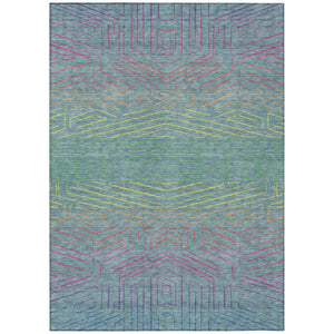 HomeRoots 10 X 14 Teal Purple Geometric Polyester Area Rug Washable for Patio and Living Room 743206