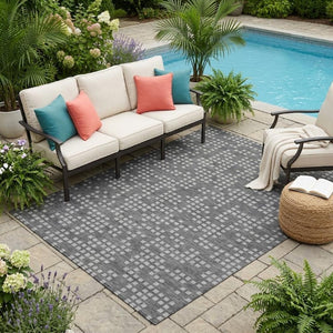 5 X 8 Abstract Graphite Gray Washable Polyester Rug for Indoor Outdoor Living