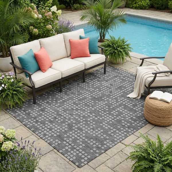 5 X 8 Abstract Graphite Gray Washable Polyester Rug for Indoor Outdoor Living