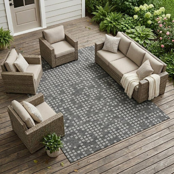 9 X 12 Abstract Graphite Polyester Area Rug Washable Stain Resistant Indoor Outdoor
