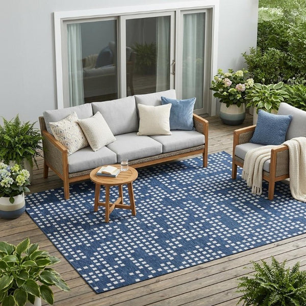 5x8 Navy Abstract Polyester Area Rug Washable Stain Resistant Indoor Outdoor Patio