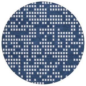 HomeRoots 8 Foot Round Abstract Polyester Area Rug Washable Navy Geometric Indoor Outdoor 743221