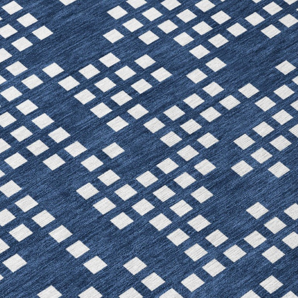 8 Foot Round Abstract Polyester Area Rug Washable Navy Geometric Indoor Outdoor