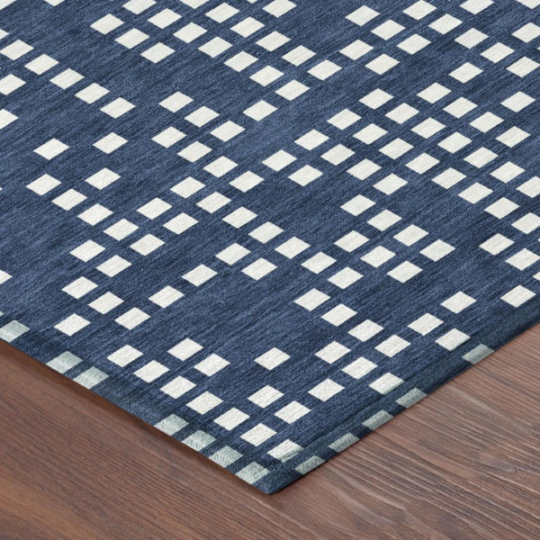 8 Ft X 10 Ft Abstract Polyester Area Rug Washable Indoor Outdoor Navy Pattern