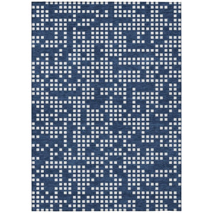 HomeRoots 9 X 12 Abstract Navy Washable Polyester Rug for Indoor Outdoor Patio and Living Room 743223