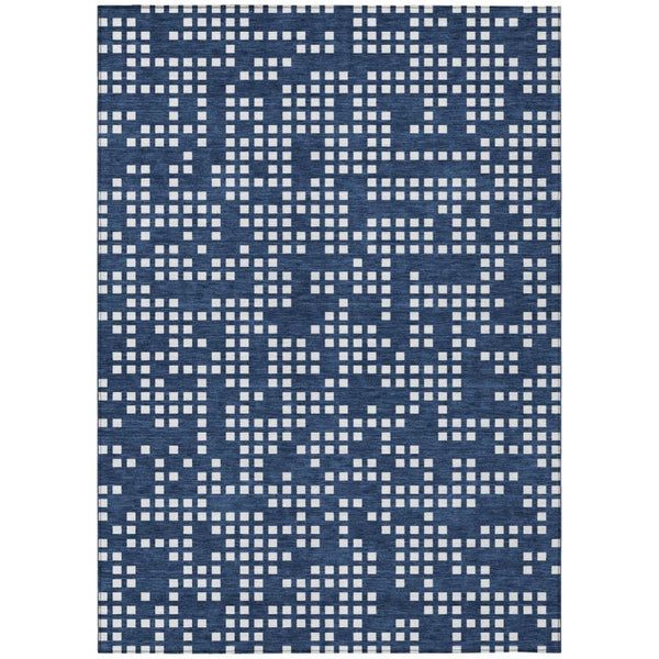 HomeRoots 9 X 12 Abstract Navy Washable Polyester Rug for Indoor Outdoor Patio and Living Room 743223
