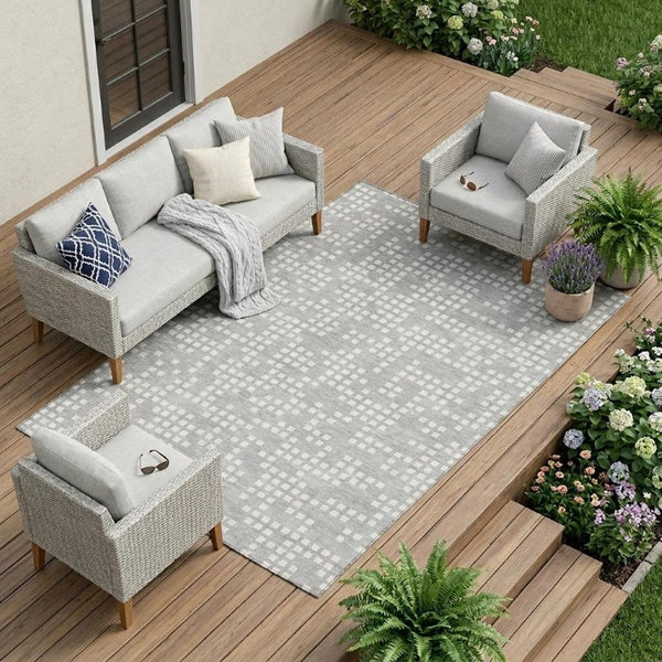 8x10 Pewter Gray Abstract Polyester Area Rug Washable Stain Resistant Indoor Outdoor