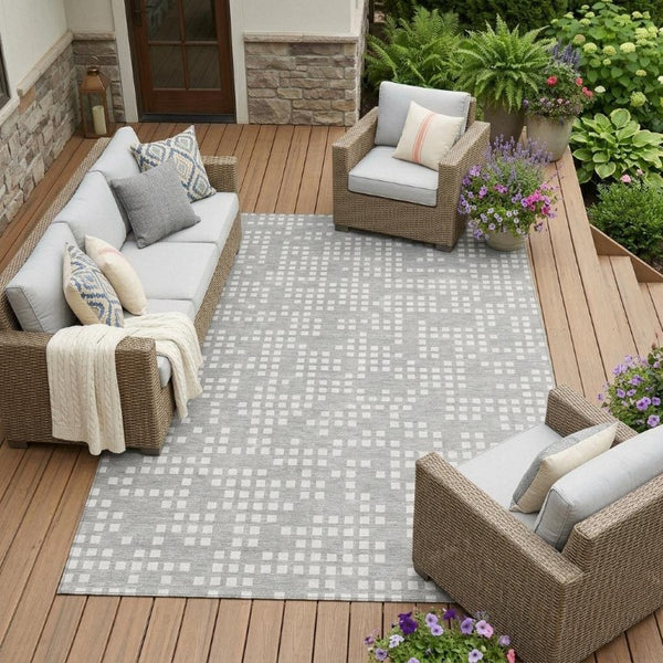 9x12 Abstract Pewter Gray Polyester Area Rug Washable for Indoor Outdoor Spaces
