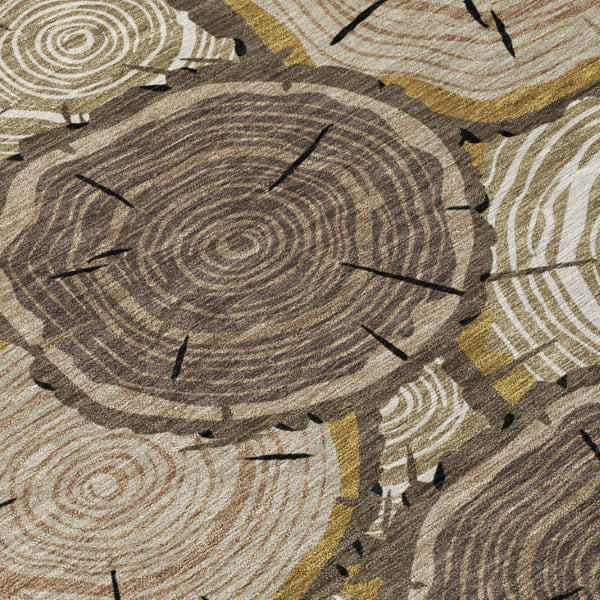 8 Ft Round Faux Bois Polyester Area Rug Stain Resistant for Indoor Outdoor Use