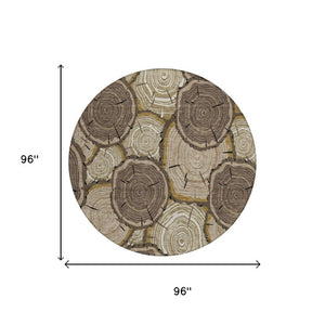 8 Ft Round Faux Bois Polyester Area Rug Stain Resistant for Indoor Outdoor Use