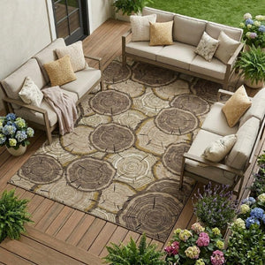 8 X 10 Faux Bois Polyester Area Rug Stain Resistant for Patio Porch or Living Room
