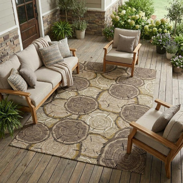 10 X 14 Faux Bois Polyester Area Rug Washable Stain Resistant Indoor Outdoor Patio
