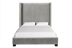 English Elm Queen Upholstered Bed with Pleated Headboard and Sturdy Rails, Easy-Clean Polyester Fabric Design Light Gray 79.75 L x 53.75 W x 9.5 H B2699P208286