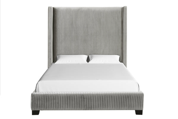 English Elm Queen Upholstered Bed with Pleated Headboard and Sturdy Rails, Easy-Clean Polyester Fabric Design Light Gray 79.75 L x 53.75 W x 9.5 H B2699P208286