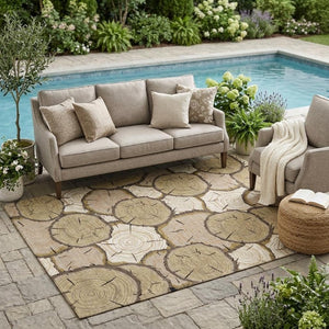 5x8 Faux Bois Polyester Area Rug Stain Resistant Washable for Patio or Living Room