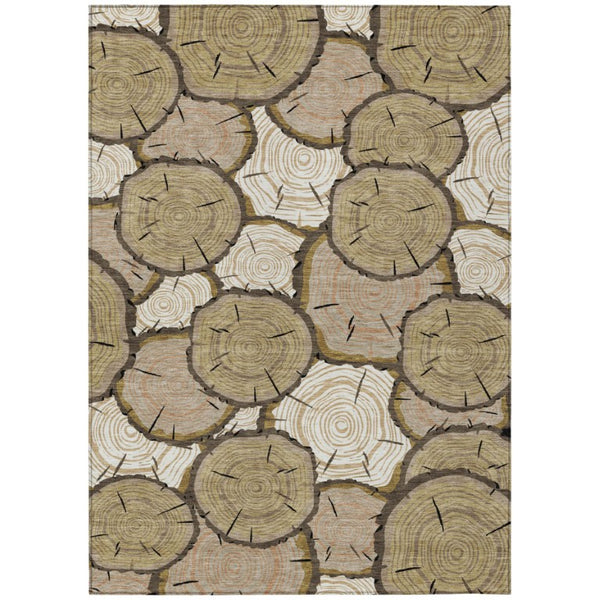 HomeRoots 5x8 Faux Bois Polyester Area Rug Stain Resistant Washable for Patio or Living Room 743238