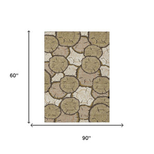 5x8 Faux Bois Polyester Area Rug Stain Resistant Washable for Patio or Living Room