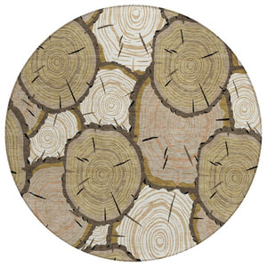 HomeRoots 8 Foot Round Faux Bois Polyester Area Rug Washable Stain Resistant Indoor Outdoor 743239