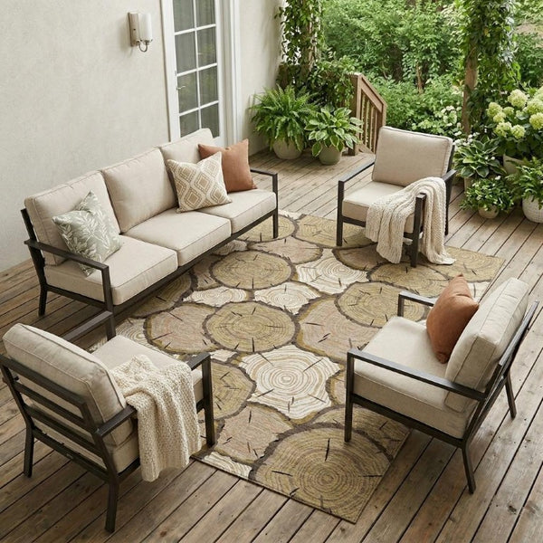 9 X 12 Faux Bois Polyester Area Rug Stain Resistant Washable for Patio or Living Room