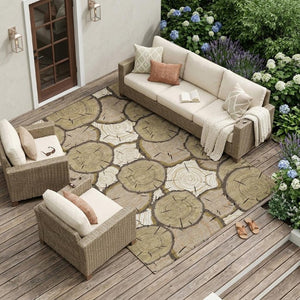 10 X 14 Faux Bois Polyester Area Rug Stain Resistant Washable for Patio or Living Room