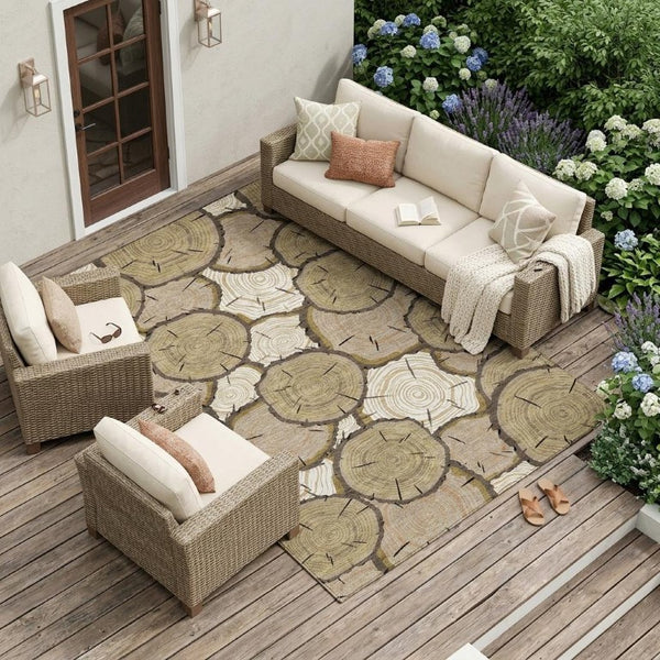 10 X 14 Faux Bois Polyester Area Rug Stain Resistant Washable for Patio or Living Room