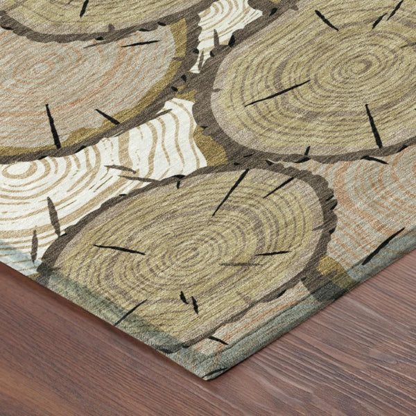 10 X 14 Faux Bois Polyester Area Rug Stain Resistant Washable for Patio or Living Room